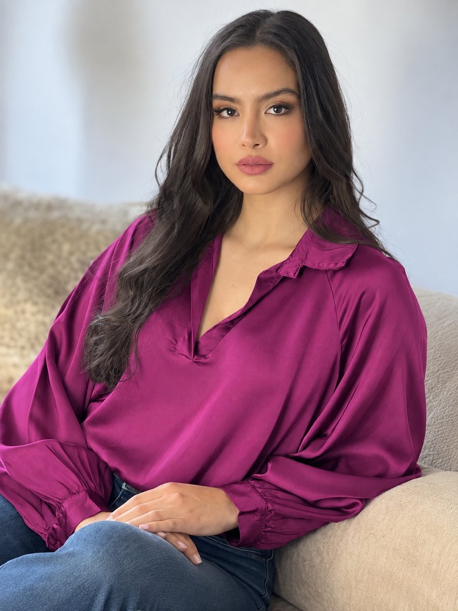 Blusa Rosemonde en satén magenta